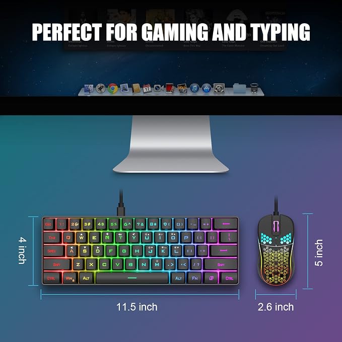 RedThunder 60% Gaming Keyboard and Mouse Combo, Ultra-Compact 61 Keys RGB Backlit Mini Keyboard, Lightweight 7200 DPI Honeycomb Optical, Wired Gaming Set for PC MAC PS5 Xbox Gamer(Black) - Image 6