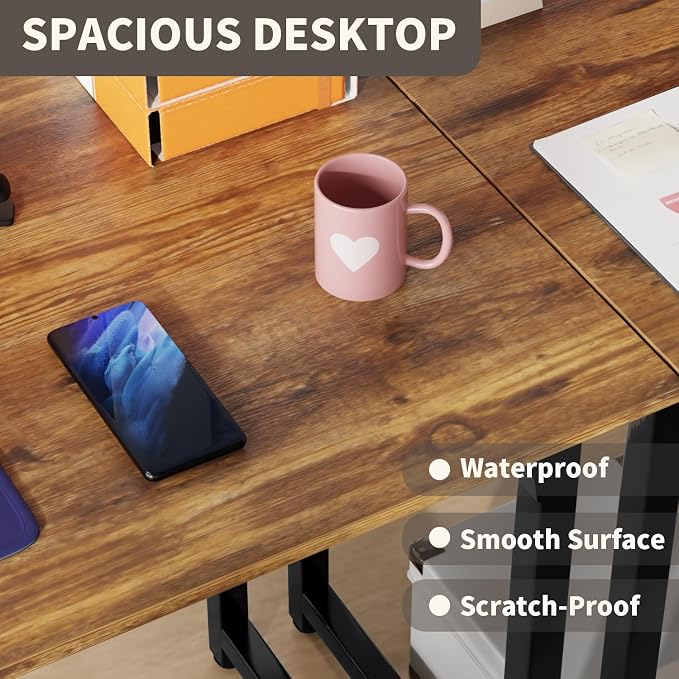 PayLessHere | 47 Inch Computer Desk | Brown | Office Desk with Metal Frame, Adjustable Feet | Water-Resistant, Scratchproof Surface | Sturdy Writing Table for Home Office or Study | Pack of 2 - Image 5
