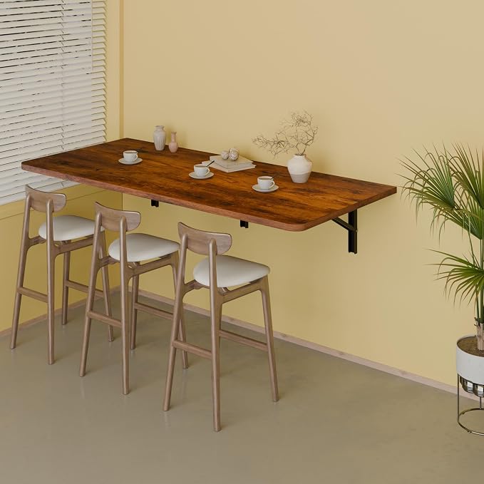 IAE 55x22in Floating Fold Desk,Wall-Mounted Folding Computer Table,Rustic | Study Table with Shelf Brackets,Foldable Down Shelf with Engineered Wood,Fold Computer Desk for Small Apartment,Holds 511 lb - Image 4