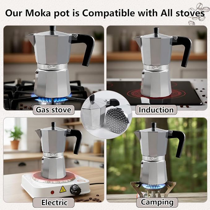 9 Cup Stovetop Espresso Maker Italian Moka Pot, Stove Top Cuban Coffee Maker, Greca Mocha Pot(Basic, 15 oz/450ml) - Image 2