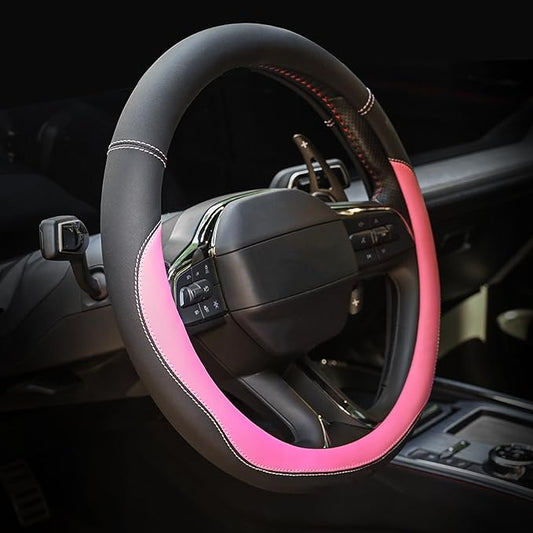 Valleycomfy Microfiber Leather Steering Wheel Cover Universal 15 inch(Pink) by Valleycomfy