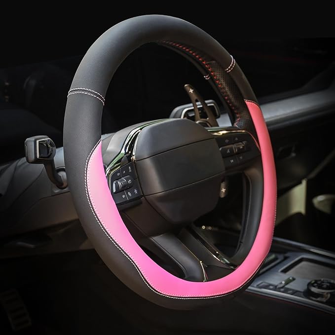 Valleycomfy Microfiber Leather Steering Wheel Cover Large-Size for F150 F250 F350 Ram 4Runner Tacoma Tundra Range Rover Model S X with 15 1/2 inches-16 inches Outer Diameter Pink by Valleycomfy