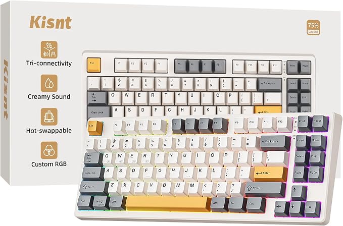 Kisnt KN85 Wireless Mechanical Keyboard, 75% Layout, Bluetooth/2.4GHz/USB-C, Custom RGB Backlit, Hot-Swappable Linear Switch, Creamy Sound for Gaming/Typing (Retro Beige) by Kisnt