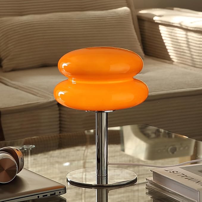 Glivpny Mushroom Lamp Table Lamp for Night Stands,Mid Century Modern Desk Lamps for Bedroom, Vintage Dimmable Bedside Small Cute Lamps, Cool Aesthetic House Warming Gifts New Home Decor (Orange) - Image 2