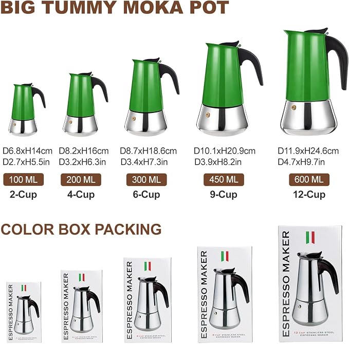 12 Cup Stovetop Espresso Maker Stainless Steel Moka Pot Stove Top Percolator Italian Coffee Makers Capable Mocha Greca Machine Cafe Classic Induction Cookers for Home and Camping 600ml 20oz - Image 2