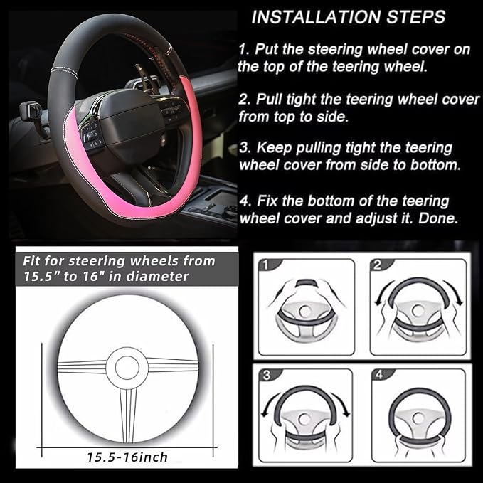 Valleycomfy Microfiber Leather Steering Wheel Cover Large-Size for F150 F250 F350 Ram 4Runner Tacoma Tundra Range Rover Model S X with 15 1/2 inches-16 inches Outer Diameter Pink - Image 7