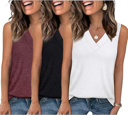 EyMuse 3 Pack Women's V Neck Tank Tops Summer Casual Sleeveless Basic Tee Shirts 2026 Fashion Beach Vacation Clothes by EyMuseWomensTops