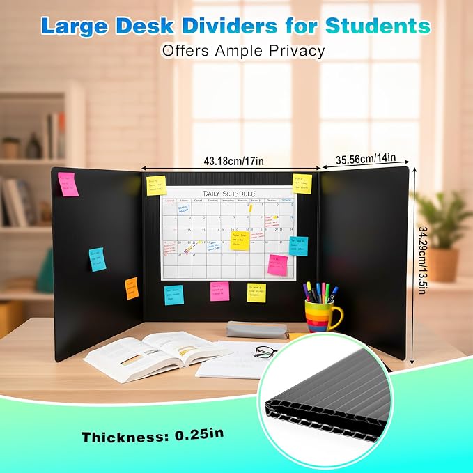 2Pack Black Desk Dividers for Student, Waterproof Plastic Privacy Folders for Classroom Students, Foldable Study Carrels Teacher Supplies, Easy-Clean Testing Dividers for Exam, Office & Library Focus - Image 2
