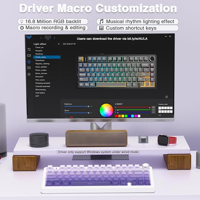 AULA F75 Pro Wireless Mechanical Keyboard,75% Hot Swappable Custom Keyboard,RGB Backlit,Pre-lubed Linear Switches,Side Printed PBT Keycaps Mechanical Gaming Keyboards,Gradient Purple - Image 7