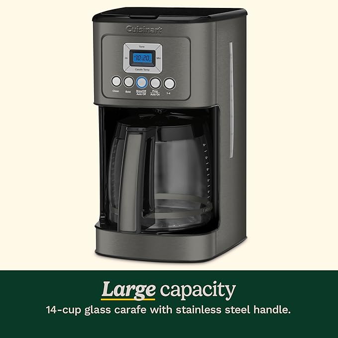 Cuisinart 14-Cup Coffee Maker, Programmable PerfecTemp Glass Carafe Coffee Machine with 1-4 Cup Setting, Brew Strength Control and Pause, Stainless Steel, DCC-3200BKSNAS, Black | 14-Cup Glass Carafe, Perfectemp Heating, 24-Hour Programmability, Brew St... - Image 5
