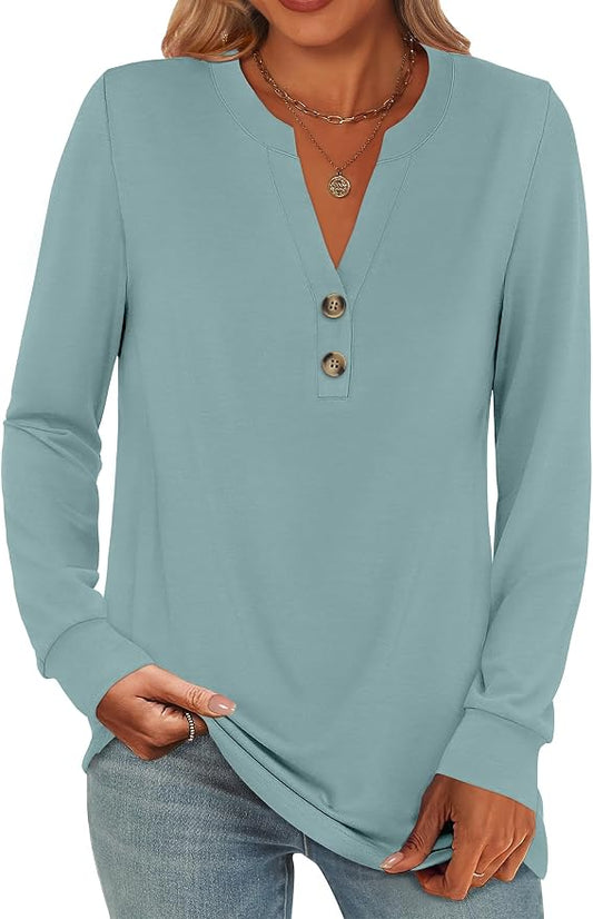 ANRABESS Women's Long Sleeve Shirts 2026 Spring Fashion Dressy Casual Tops Trendy Henley Blouses Cute Work Outfits Clothes by ANRABESS