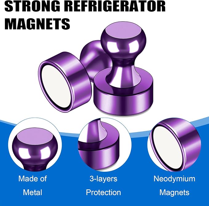 LOVIMAG Fridge Magnets 20Pcs, Magnet for Refrigerator Whiteboard, Purple | Small Strong Neodymium Metal Cute Push Pin for Classroom, Kitchen, Accessories Decorative, Office, Calendar - Image 4
