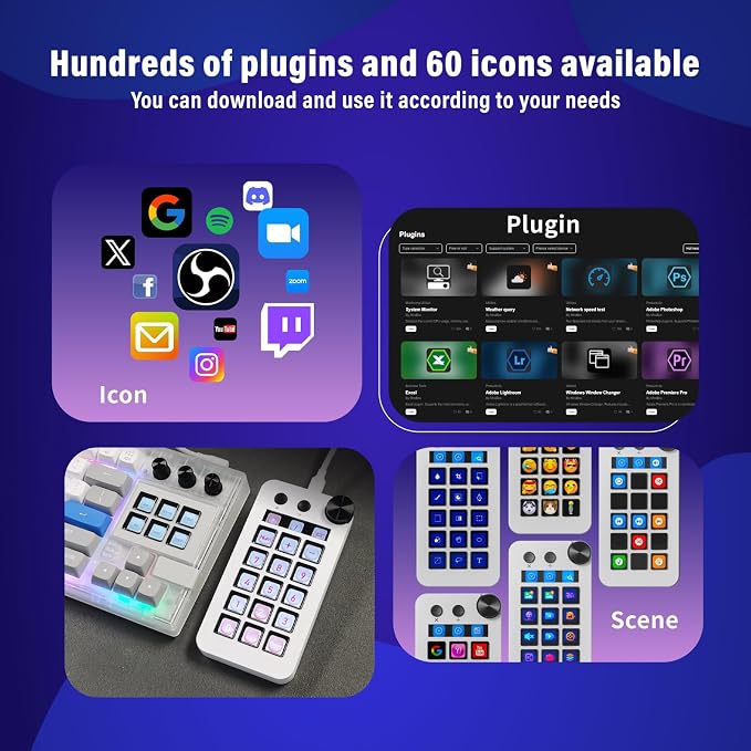 Streaming Deck,Macro pad/Calculator/Numeric Keypad Three Modes | 15 Customizable Macro Keys and LCD Bar,Large Dial,Work Efficiency Device,Compatible with Windows and Mac(N1 White) - Image 8