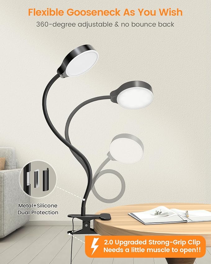 Glocusent 5W Desk Lamp with Remote, 3 Colors & 5 Brightness Reading Lights | Flexible Gooseneck Clip on Lamp, 30-Min Timer Reading Lamp, Perfect Clip on Light for Bunk,Bed,Headboard,Table,Work,Craft - Image 6