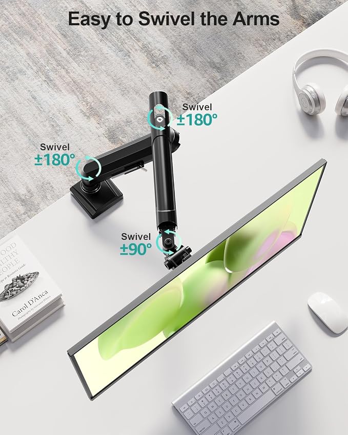 Single Monitor Desk Mount, 13-32 inch Adjustable Full Motion Monitor Arm, Computer Monitor Stand Holder with Clamp and Grommet Base, Fits 4.4 to 22lbs Screens, VESA Mount Bracket, Black, Freelift Pro - Image 7