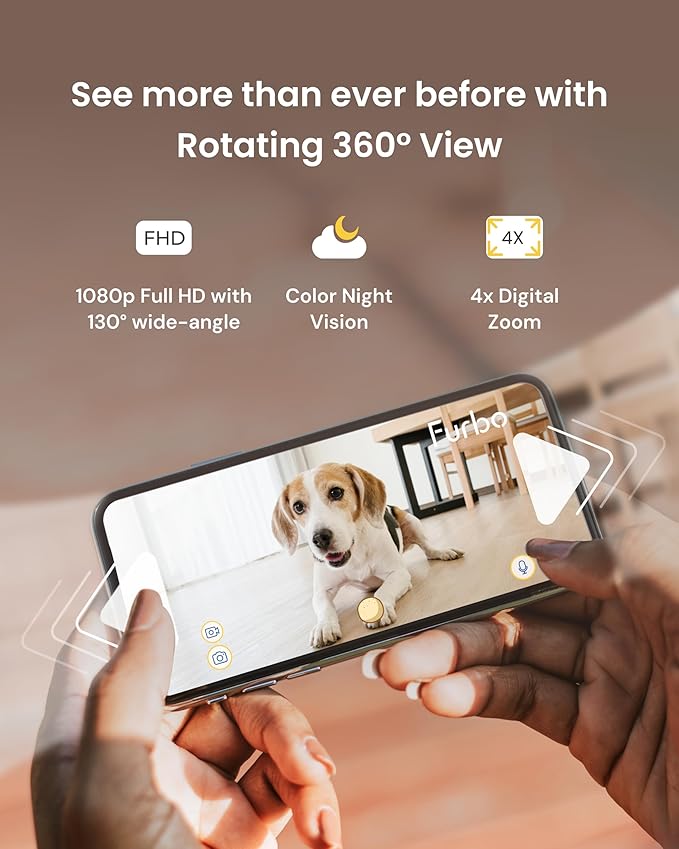 Furbo 360° Dog Camera: Basic See, Talk & Toss Features, No AI Alerts, No Subscription Required, Pet Security Cam w/Barking Alerts, Rotating View, Treat Toss, 2-Way Audio, Smart Home Puppy Monitoring - Image 2