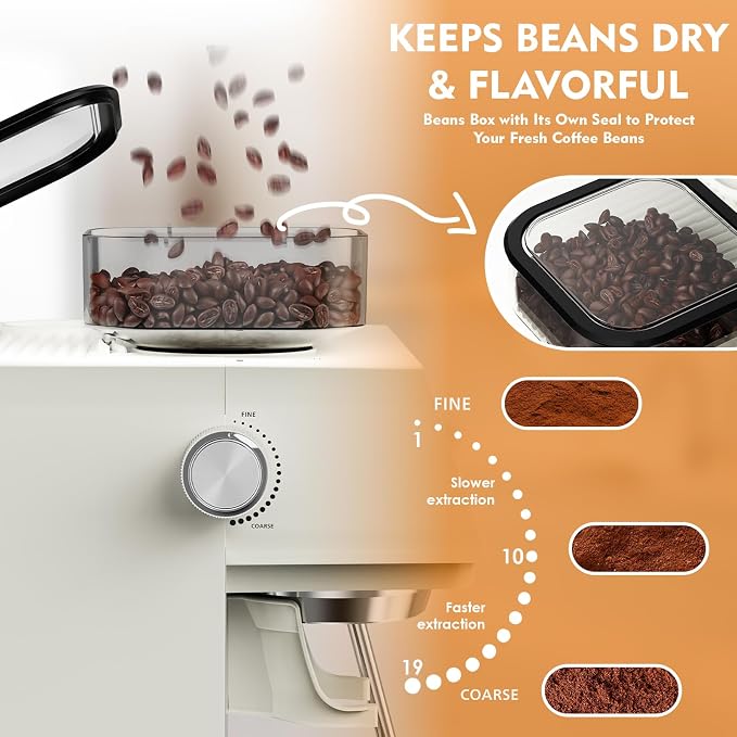 Ollygrin Semi-Automatic Espresso Machine with Grinder, 2-in-1 Coffee Machine with Milk Frother, 20 Bar Pressure Coffee Maker, Removable Water Tank & Bean Hopper, Expresso Machine for Home Barista - Image 2