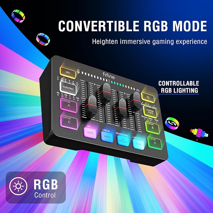 FIFINE Gaming Equipment Bundle, Dynamic XLR/USB Gaming Microphone Set with Streaming Audio Mixer for Podcast Recording Video Vocal, RGB Gamer Set with Volume Fader/XLR Interface for PC-AmpliGame KS5 - Image 7
