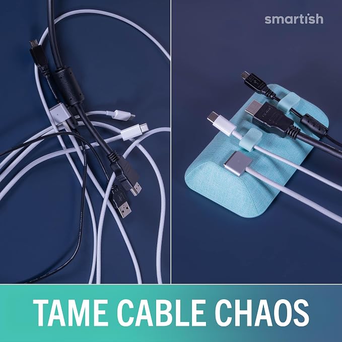 Smartish® Magnetic Cord Holder - Bigger Cable Wrangler Organizer with Magnet Clips for Charger Management on Desktop, Nightstand - Holds 6+ Cables - Teal Me More - Image 7