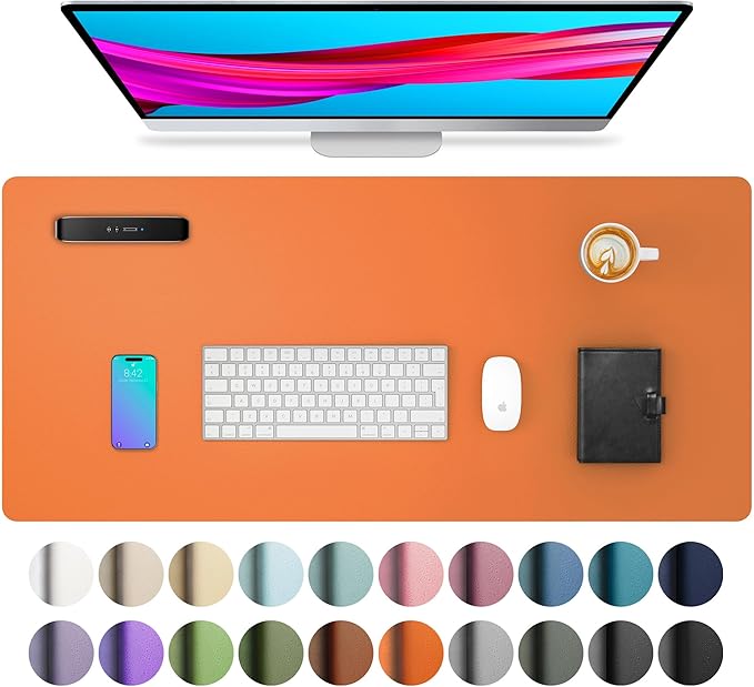 Aothia Leather Desk Pad Protector, Mouse Pad, Office Desk Mat, Non-Slip PU Leather Desk Blotter, Laptop Desk Pad, Waterproof Desk Writing Pad for Office and Home (23.6" x 13.7", Hermes Orange) by AothiaSimpleNaturalUnique