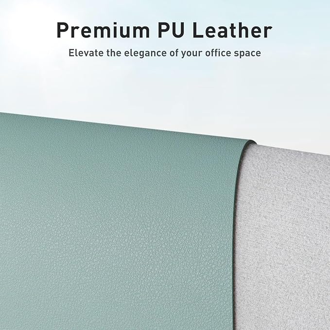Aothia Faux Leather Desk Mat - Non-Slip PU Leather Desk Blotter, Waterproof Writing Surface, Large Desk Pad for Office & Home (Light Blue, 55" x 24") - Image 2