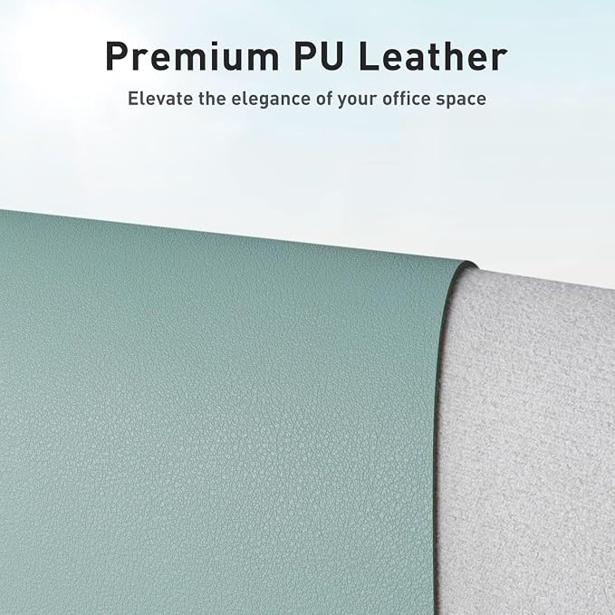 Aothia Faux Leather Desk Mat - Non-Slip PU Leather Desk Blotter, Waterproof Writing Surface, Large Desk Pad for Office & Home (Light Blue, 55" x 17") - Image 2