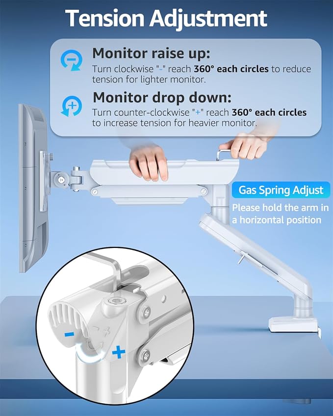 Single Monitor Mount for 32 27 24 22 inch Screen, Monitor Arm Holds 4.4-22 lbs, Monitor Desk Mount, Gaming & Home Office Use, VESA 75x75mm & 100x100mm, Freelift Pro White - Image 8