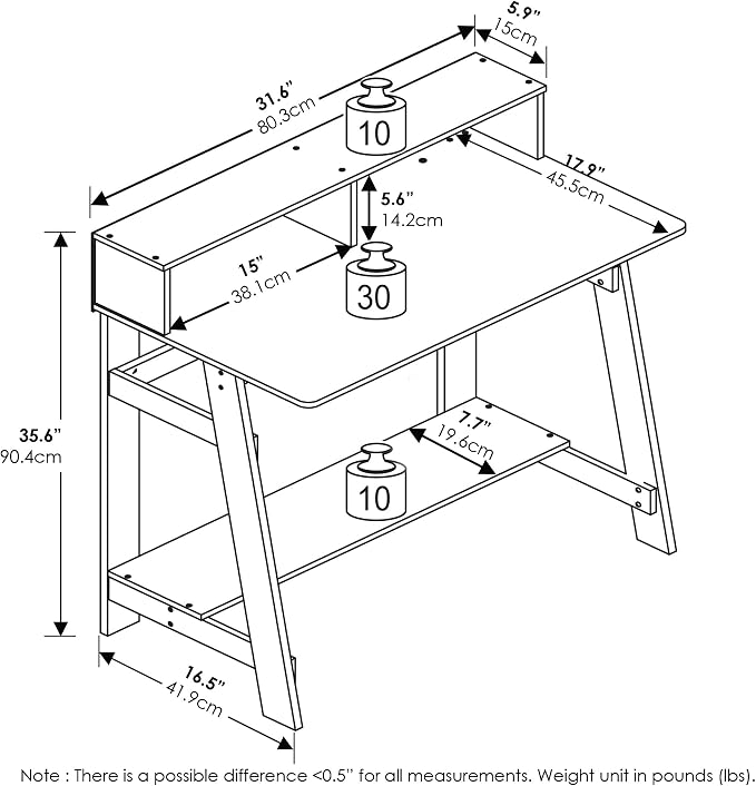 Furinno Simplistic Desk, 32" Wide Gaming Desk with Monitor Stand, A Frame Computer Desk with Shelf, Office Desk for Home Office, Bedroom, Study Room, Dorm, Amber Pine - Image 3