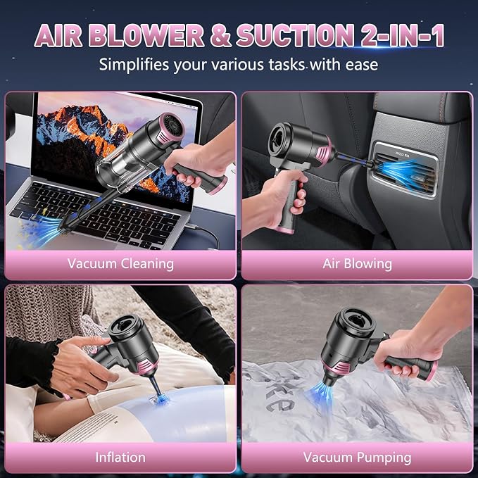 KMM Handheld Car Vacuum Cleaner, 16000PA Air Duster & Vacuum Cleaner, 120W High Power Hand Held Vacuum Cordless, Portable Vacuum Rechargeable with Multi-Nozzles & LED Light for Car, Home, Pet, Office - Image 3