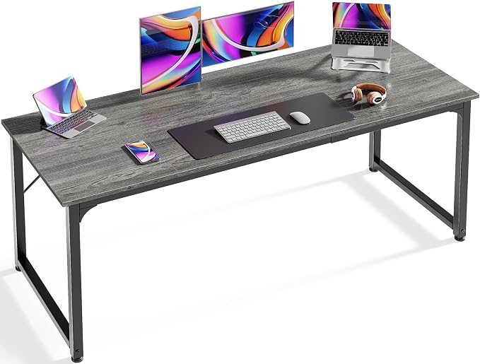 Huuger Computer Gaming Desk, 63 Inch Office Desk with Storage, Writing Work Surface for Home Office, Study, Modern Simple Style, Large Legroom, Metal Frame, Grey by Huuger