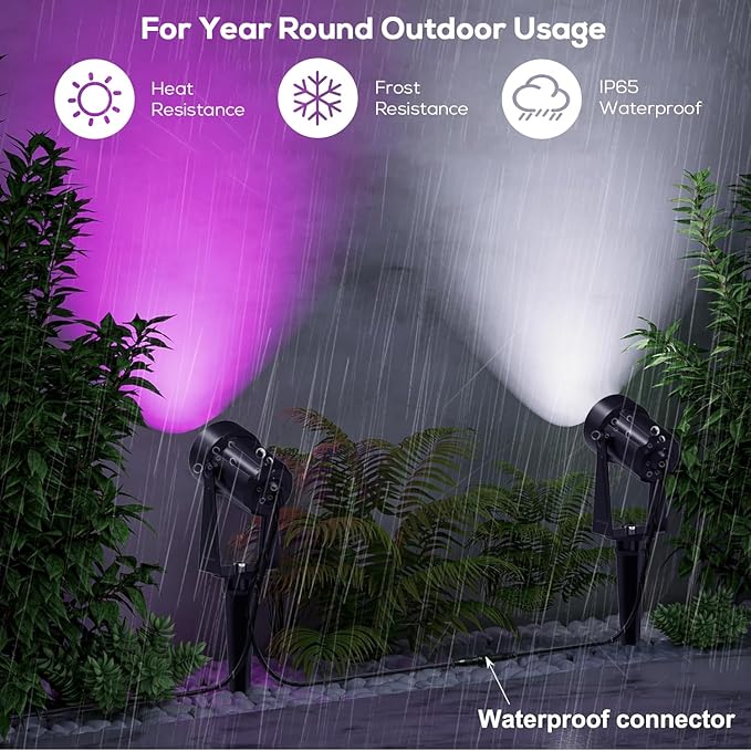 SUNTHIN Outdoor Landscape Lighting with Remote, RGBW Color Changing Spot Uplights, 6 Pack - Image 4