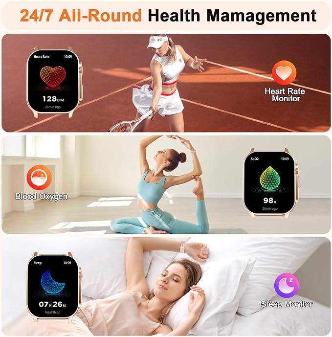 Smart Watch for Women, 2.01" AMOLED Curved HD Screen Smart Watch, Fitness Tracker with 24/7 Heart Rate/Sleep Monitor, IP68 Waterproof Running Watch,Compatible with iOS & Android for Daily Workout Pink - Image 8