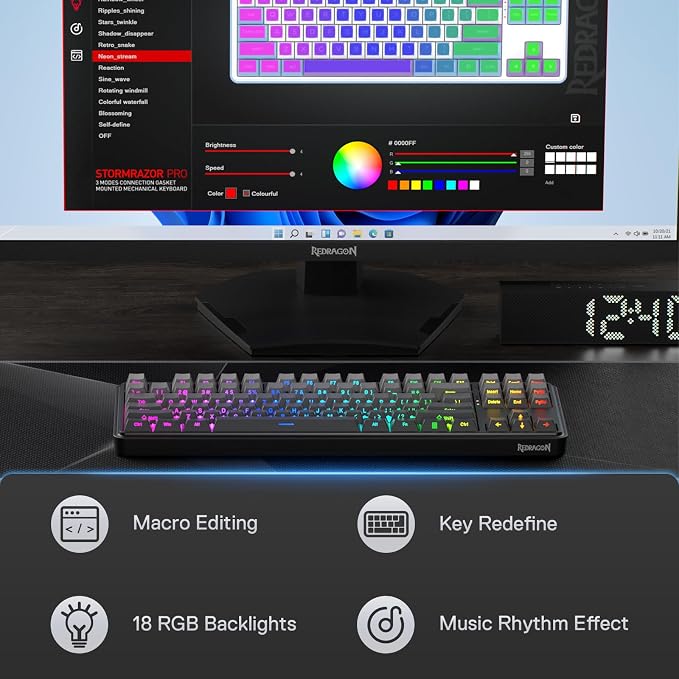 Redragon K707 PRO GB 80% Gasket RGB Gaming Keyboard, 3-Modes Wireless TKL Mechanical Keyboard w/Hot-Swap South-Facing LEDs Socket, PBT Gradient Keycaps & 5-Layer Noise Dampening, Custom Linear Switch - Image 8
