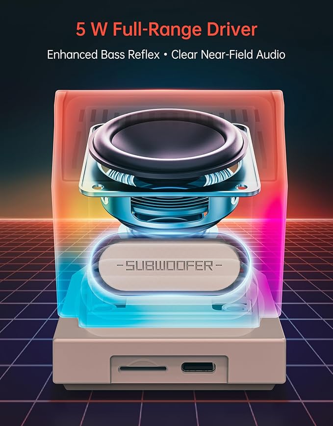 Divoom MiniToo Retro PC-Style Computer Speaker, Pixel Screen with DIY Faces | Bluetooth & USB Audio, Alarm/White Noise Clock, Desk Setup Gifts for Gaming - Image 3