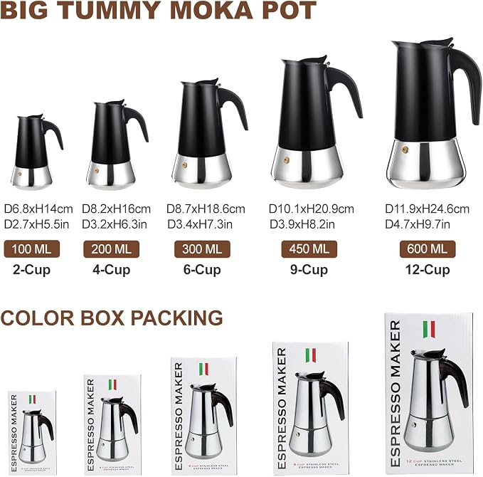 12 Cup Stovetop Espresso Maker Stainless Steel Moka Pot Stove Top Percolator Italian Coffee Makers Capable Mocha Greca Machine Cafe Classic Induction Cookers for Home and Camping 600ml 20oz - Image 3