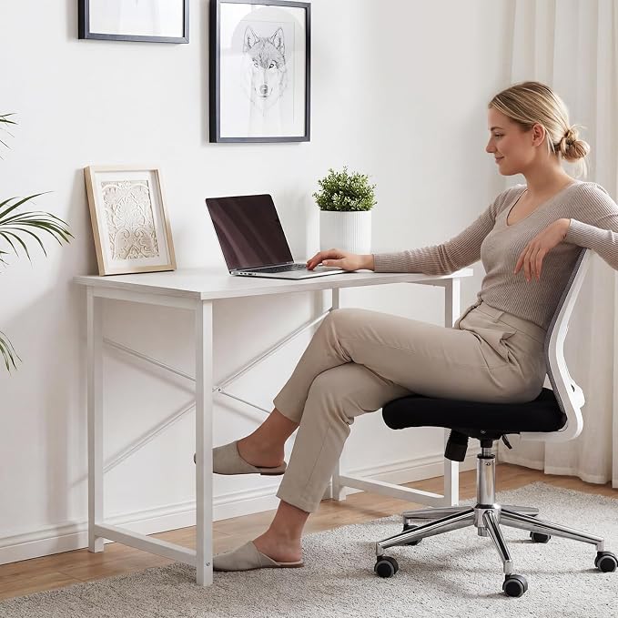 Sweetcrispy 32-Inch Small Computer Desk for Bedroom, White, 2 Pack | Gaming Writing Work and Study Desk for Home Office, Sturdy Metal Frame and Compact Modern Design with X-Shaped. - Image 8