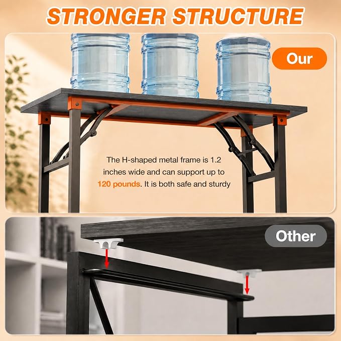 Folding Table Computer Desk - 35.8" No Assembly Folding Desk with Power Outlets & USB Charging Port, Small Desk, Foldable Office Desk, Compact Storage Portable Use for Small Space, Marble Greige - Image 7