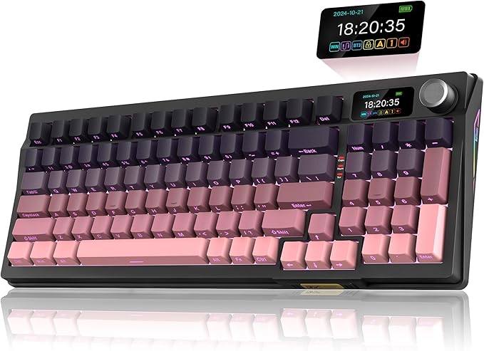 RedThunder K95 Wireless Mechanical Keyboard,TFT Screen & Knob, Trip-Modes Connection, Gasket Custom Hot-Swap Keyboard, RGB Backlit, Pre-lubed Linear Switches, Side Printed PBT Keycaps, Gradient Pink by RedThunder