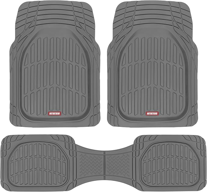 Motor Trend FlexTough Floor Mats for Cars, Gray Deep Dish All-Weather Mats, Waterproof Trim-To Fit Automotive Floor Mats for Trucks SUV, Universal Liner Car Accessories by MotorTrend