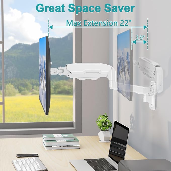 MOUNT PRO Single Monitor Wall Mount for 13 to 32 Inch Computer Screens, Height Adjustable Wall Mount Monitor Arm Holds Up to 19.8lbs, Full Motion Wall Bracket, VESA Mount 75x75, 100x100, White - Image 7