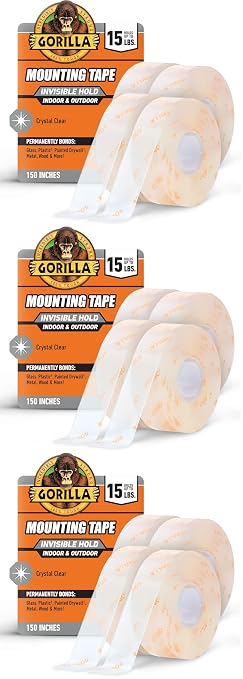 Gorilla Tough & Clear Double Sided Mounting Tape, Clear Tape, 1" x 150" - Weatherproof for Indoor or Outdoor | (Pack of 12) by Gorilla