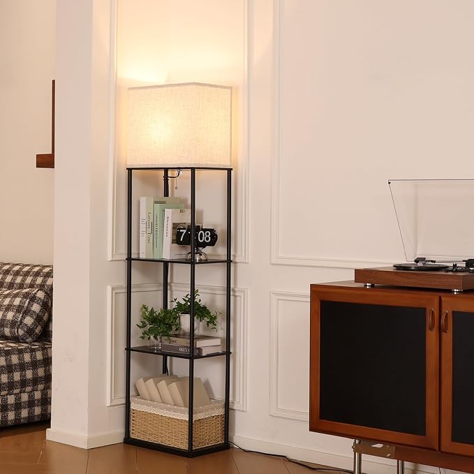 Gupuzm Floor Lamp with Shelves, Large Size Rectangle Standing Lamp with 3 Color Temperature Bulb, Corner Display Bookshelf Lamp for Living Room, Bedroom and Office (Black-9) - Image 5
