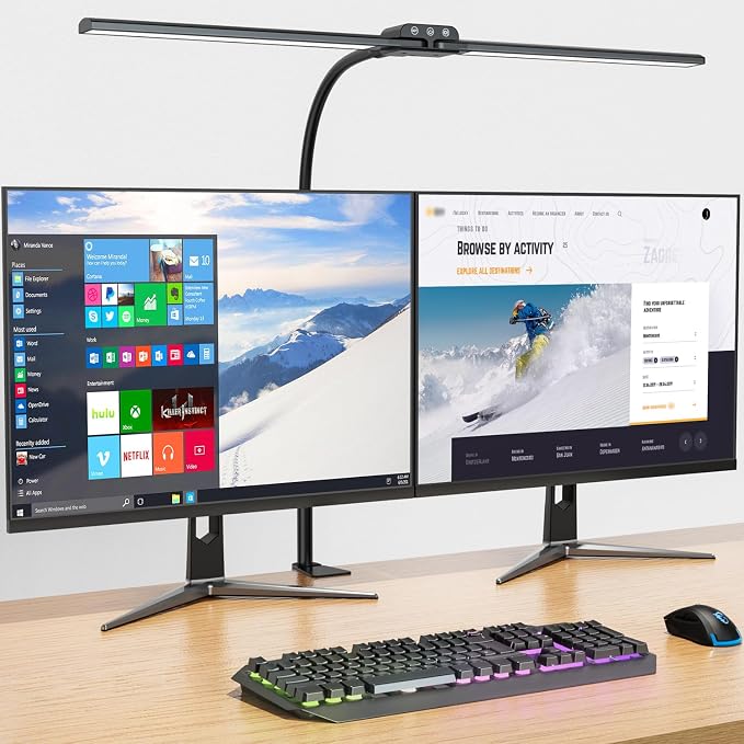 KableRika Desk lamp,Double Head LED Desk Lamp with Clamp,Architect Desk Lights for Home Office,Eye-Caring Desktop Office Lamp 4-Brightness 4-Color Table Lamp for Monitor Workbench Study Reading by KableRika