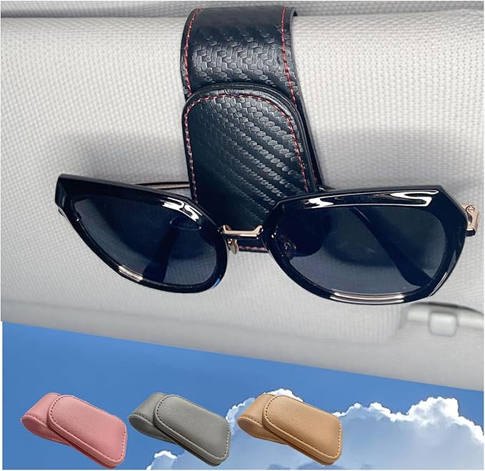 CHOSMOYI Magnetic Leather Sunglass Holder for Car, Sunglasses Clip for Car Visor, Auto Interior Accessories Universal for Different Size Eyeglasses (Carbon Fiber) by Unknown