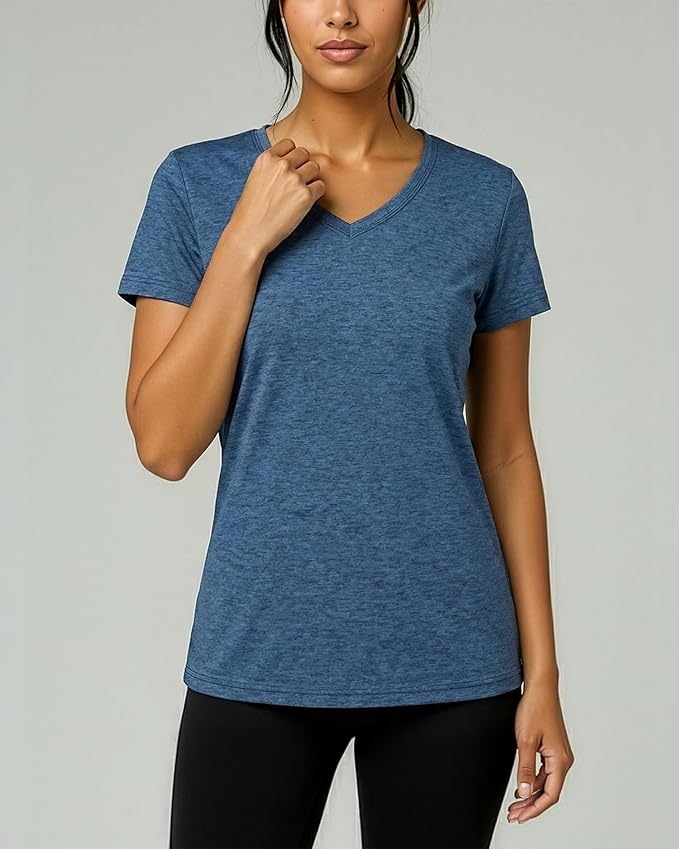 5 Pack Women's Dry Fit V Neck Workout Tops T Shirts Athletic Gym Yoga Tees | Available In Plus Size, Cooling Moisture-Wicking, Short Sleeve, Quick-Dry, Fitness, Stretch, Exercise, Running, Hiking - Image 3