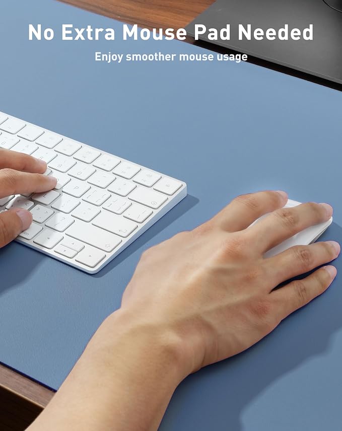 Aothia Faux Leather Desk Mat - Large Mouse Pad, Non-Slip PU Leather Blotter, Waterproof Writing Surface for Office and Home (Denim Blue, 63" x 17") - Image 4