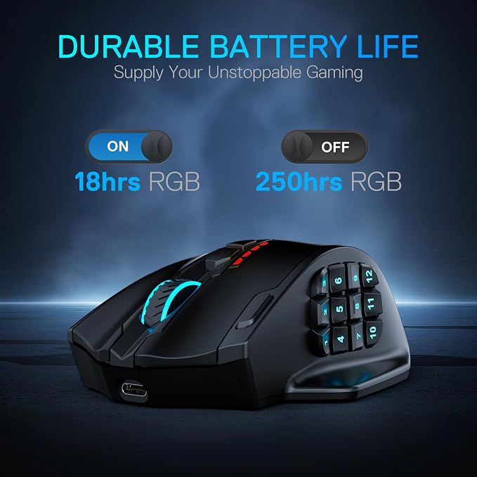 Redragon M913 MAX Wireless MMO Gaming Mouse 26000 DPI Remapping Keys | Cable-Free 0 Delay, Smooth Precise Tracking, Redefine Keybinding Macro, Vibing Backlight, Ergonomic Grip Body Comfort - Image 5