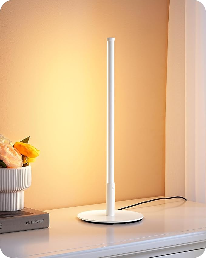 EDISHINE LED Table Lamp, Minimalist Desk Lamps for Home Office, White | Dimmable, 3 Color Temperature, Power Cord Touch Switch, Metal Finish, Ideal for Bedroom, Living Room by EDISHINE