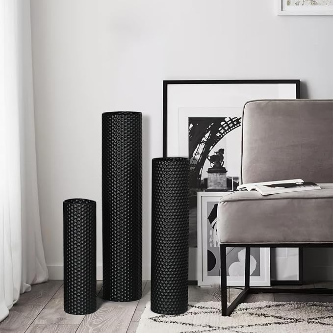 Dnnnii Tall Floor Vases Set of 3 - Black Metal Cylinder Vases for Living Room Corner, Modern Honeycomb Texture, Extra Large Standing Decor (Tallest 27.6in, Home Bedroom Dining Decor) - Image 5