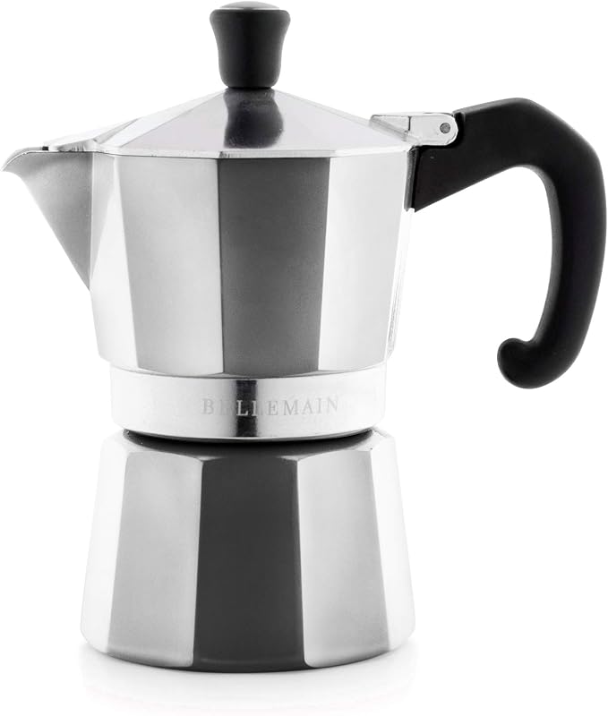 Bellemain Stovetop Espresso Maker, Italian Moka Pot, 3-Cup Silver | Classic aluminum design brews rich espresso at home or camping, with an easy-to-use and easy-to-clean design. by Bellemain